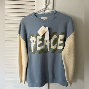 NEW Girl’s Blue and Cream Peace Sweater size L